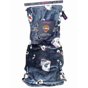 Ed Hardy Tattoo Design Plush Oversized Throw Gray 60x70in Cards Dice Poker NWT